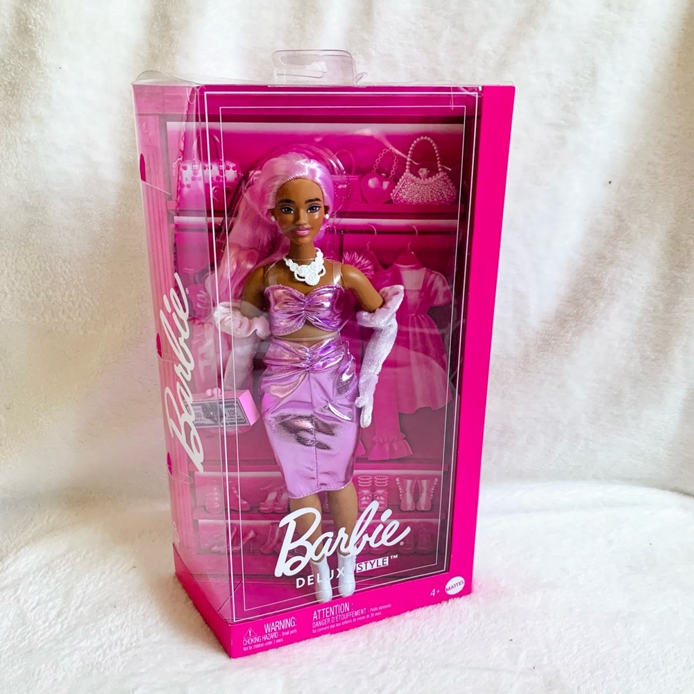 Barbie Deluxe Style Doll Metallic Pink Dress New in Box